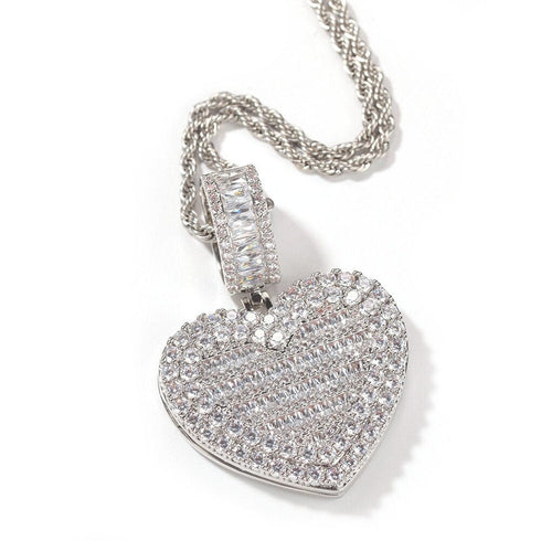 Custom Photo Locket Baguette Heart Pendant