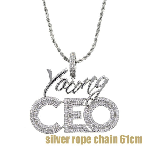 Young CEO Two Tone Iced Pendant Necklace