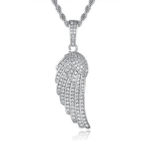 Fully Iced Out Angel Wings Charm Necklace