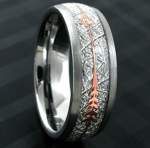 Silver Rose Gold Arrow Tungsten Carbide 8MM Band Ring