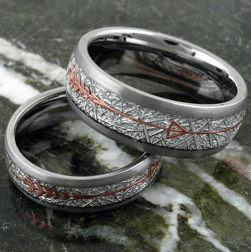 Silver Rose Gold Arrow Tungsten Carbide 8MM Band Ring