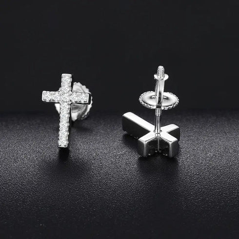 S925 Silver Moissanite Dainty Cross Stud Earrings