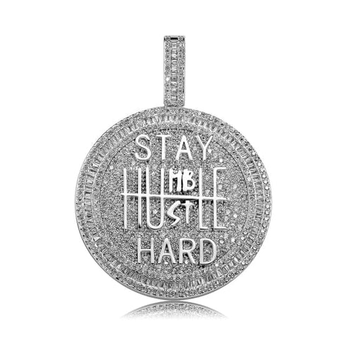 Fully Iced Stay Humble Hustle Hard Round Pendant Chain