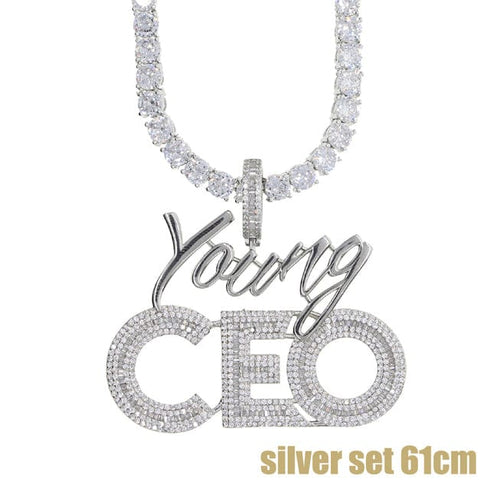Young CEO Two Tone Iced Pendant Necklace
