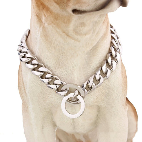 Silver Titanium Cuban Link Dog Collar