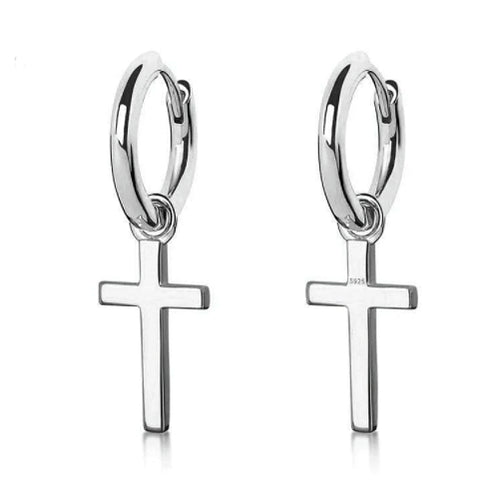 VVS Jewelry 925 Sterling Silver Cross Hoop Dangle Earrings