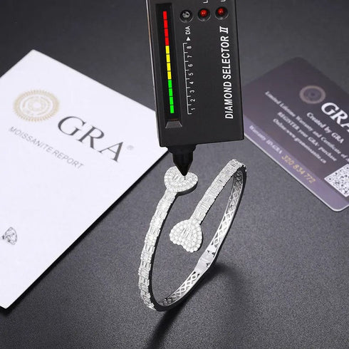 VVS Moissanite Heart Baguette S925 Sterling Silver Bangle