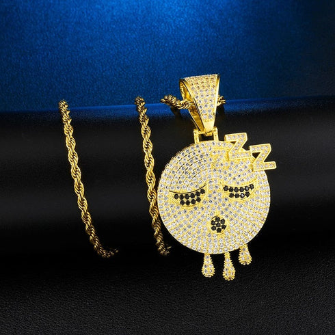 Sleepy Head Dripping Emoji Pendant + Chain