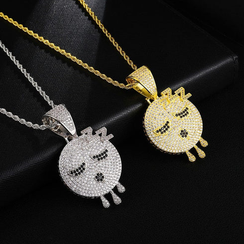 Sleepy Head Dripping Emoji Pendant + Chain