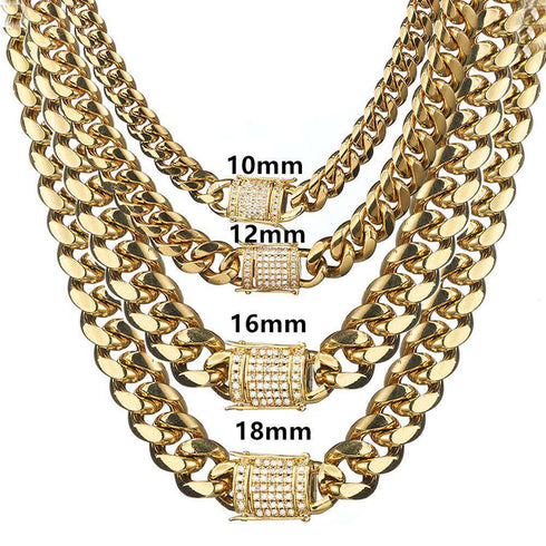 Stainless Steel Gold Miami Cuban Chain - Big & Heavy
