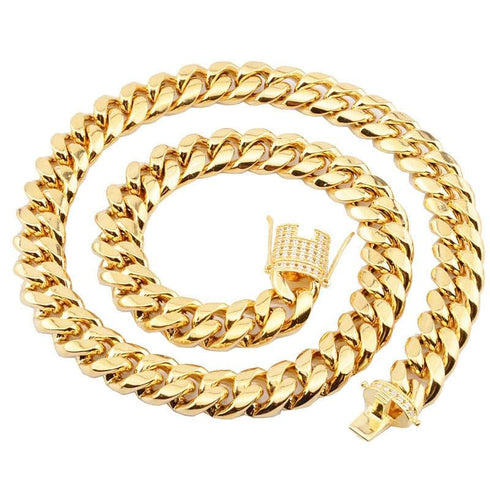 Stainless Steel Gold Miami Cuban Chain - Big & Heavy