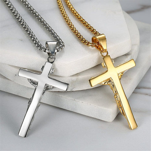 Stainless Steel Crucifix Pendant Chain - BOGO