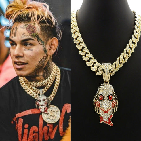 Tekashi 69 Gold Jigsaw Cuban Pendant Chain