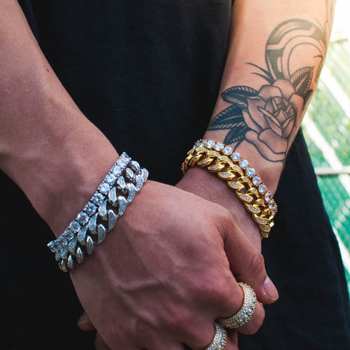 VVS Jewelry Premium 6mm 24k Gold Tennis Bracelet + Free Cuban Bracelet Bundle (Today Only)
