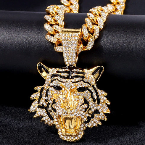 Bling Tiger Pendant Cuban Chain Necklace