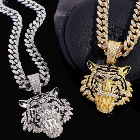 Bling Tiger Pendant Cuban Chain Necklace