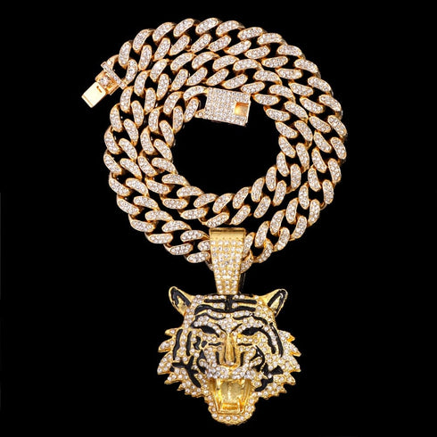 Bling Tiger Pendant Cuban Chain Necklace