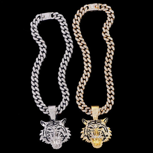 Bling Tiger Pendant Cuban Chain Necklace
