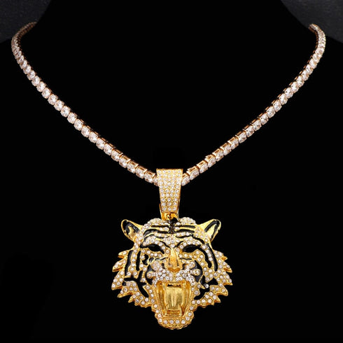 Bling Tiger Pendant Cuban Chain Necklace