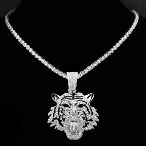 Bling Tiger Pendant Cuban Chain Necklace