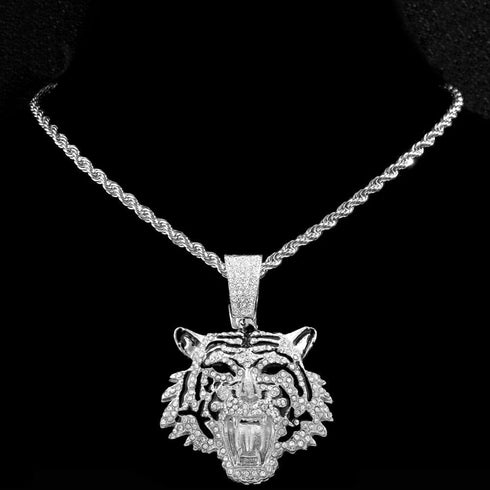 Bling Tiger Pendant Cuban Chain Necklace