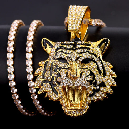 Bling Tiger Pendant Cuban Chain Necklace