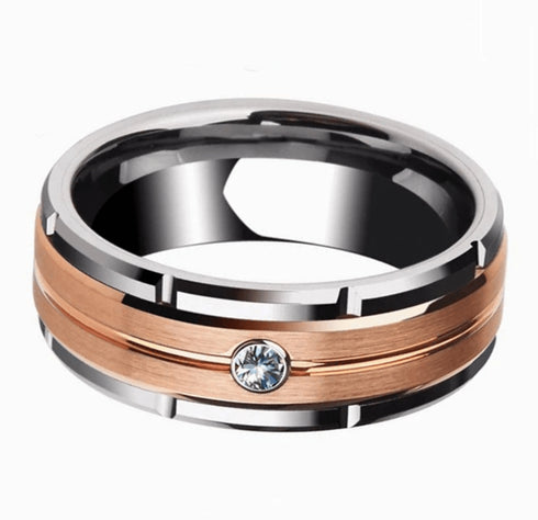 Tungsten Carbide Ring 8MM Rose Gold and Silver Wedding Band