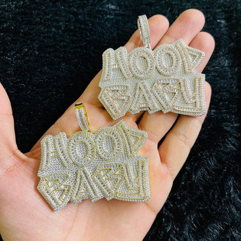 Two-Tone Iced Hood Baby Pendant Chain