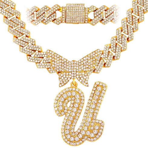 Bling Butterfly Letter Cuban Link Chain