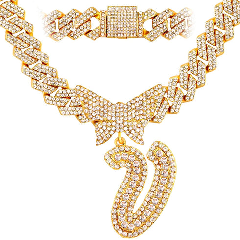Bling Butterfly Letter Cuban Link Chain