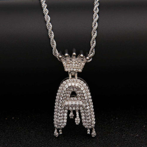 VVS Jewelry Pavé Crowned Bubble Initial Necklace