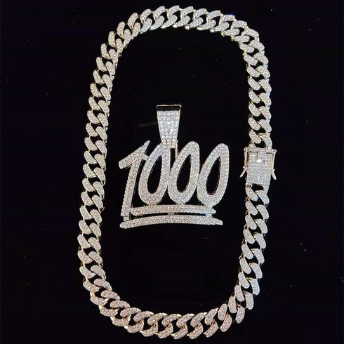 VVS Jewelry 1000 Iced Out Cuban Pendant Chain