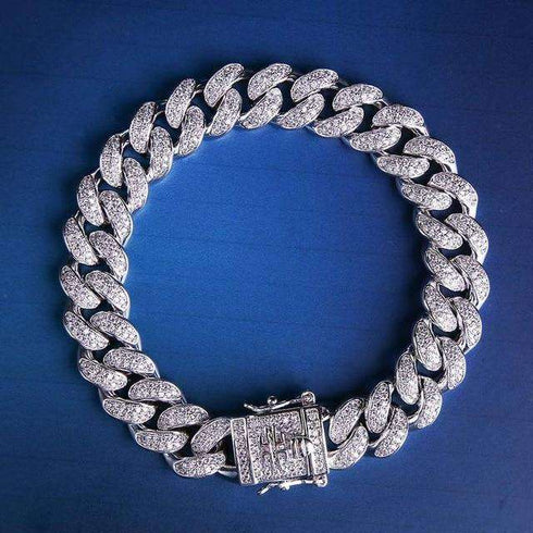 VVS Jewelry 12MM White Gold Prong Cuban Bracelet