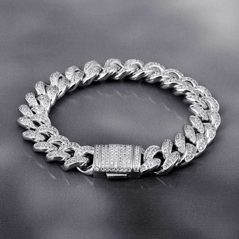 VVS Jewelry 12MM White Gold Prong Cuban Bracelet