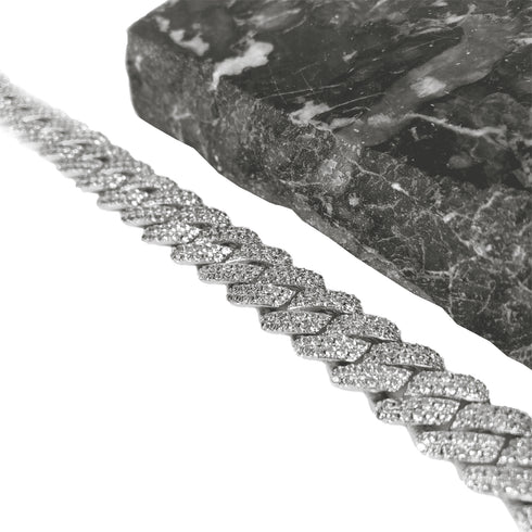 VVS Jewelry 12MM White Gold Prong Cuban Bracelet