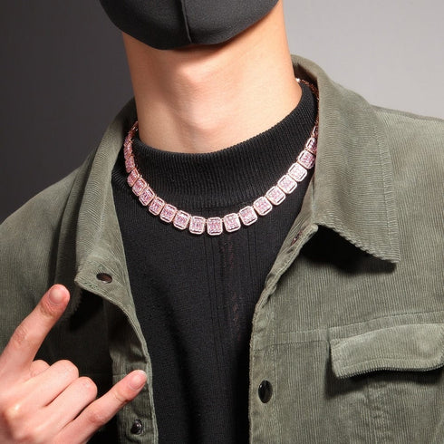 VVS Jewelry 13MM Pink Baguette Tennis Chain