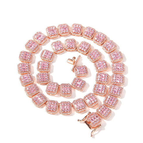 VVS Jewelry 13MM Pink Baguette Tennis Chain