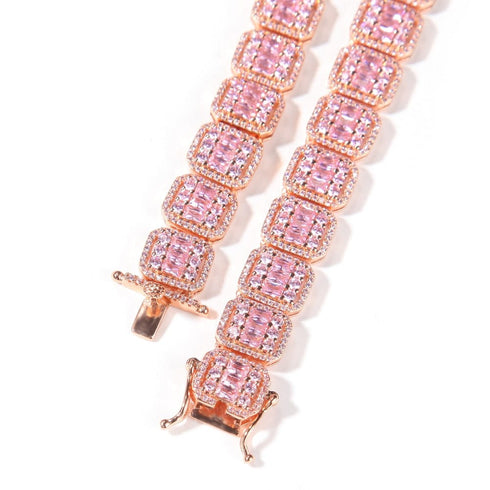 VVS Jewelry 13MM Pink Baguette Tennis Chain