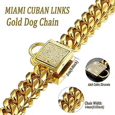 VVS Jewelry 18k Gold 14mm Luxury Cuban Link Dog Collar
