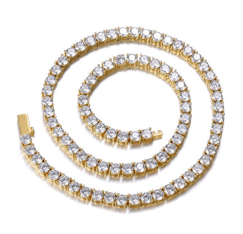 VVS Jewelry 18K Gold Prong Cuban Chain + Tennis Chain Bundle