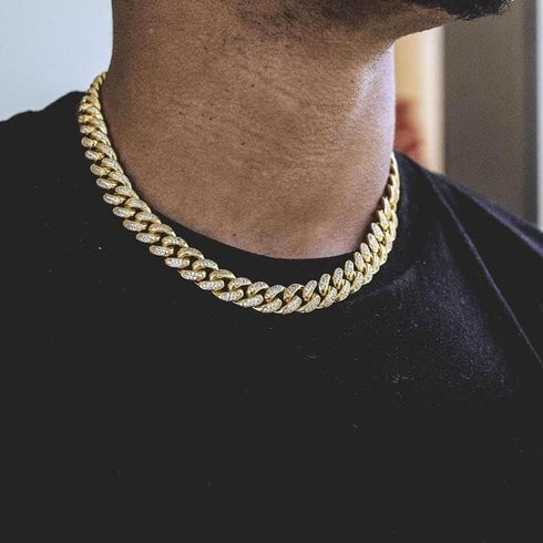 VVS Jewelry 18K Gold Prong Cuban Chain + Tennis Chain Bundle