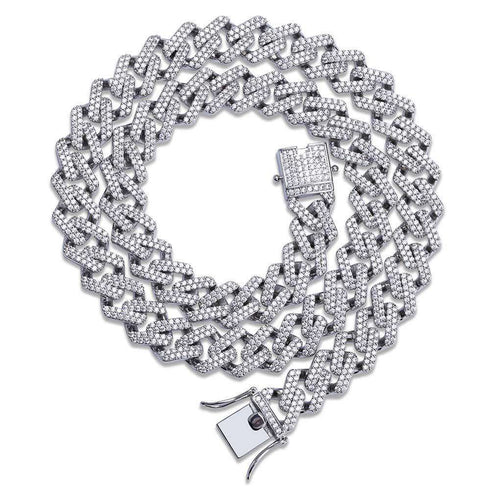 14mm Diamond Prong Cuban Chain + FREE Diamond Prong Cuban Bracelet