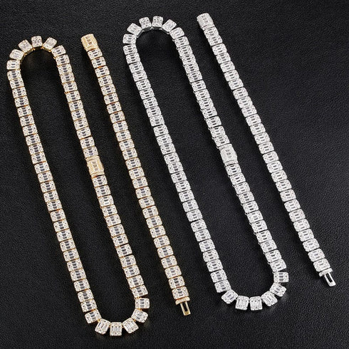 VVS Jewelry 9MM Baguette Tennis Chain + FREE bracelet