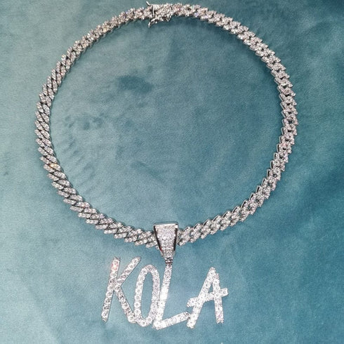 VVS Jewelry 9MM Custom Cuban Name Sharp Cursive Pendant Necklace