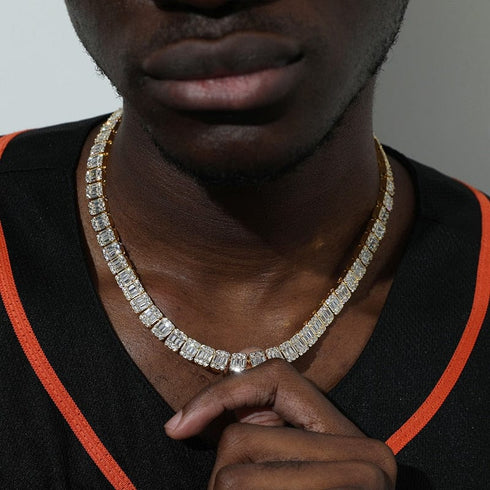 VVS Jewelry 9MM Prong Baguette White Gold Tennis Chain