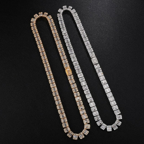 VVS Jewelry 9MM Prong Baguette White Gold Tennis Chain