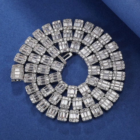 VVS Jewelry 9MM Prong Baguette White Gold Tennis Chain