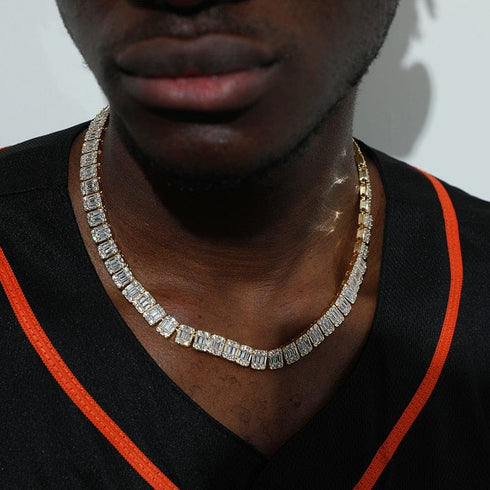 VVS Jewelry 9MM Prong Baguette White Gold Tennis Chain