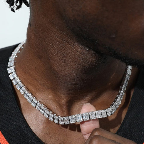 VVS Jewelry 9MM Prong Baguette White Gold Tennis Chain