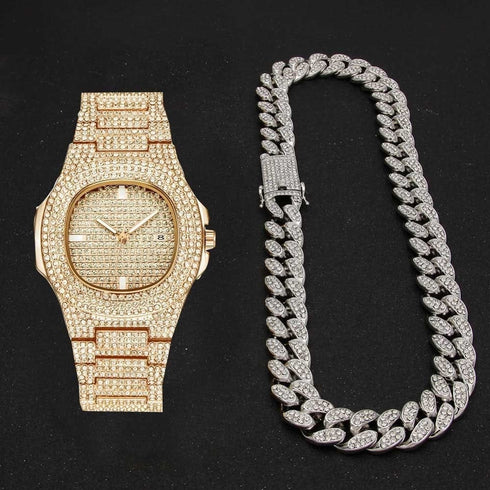 VVS Jewelry Cuban Chain & Cuban Bracelet + Free OG Bust Down Watch